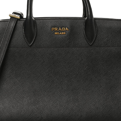 Saffiano City Calfskin Medium Bibliothèque Top Handle Black Fuoco