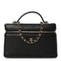 Goatskin Stitched Top Handle Slim Vanity With Chain Black
