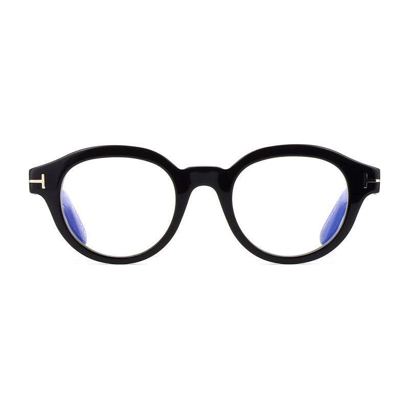 Tom Ford Eyeglasses Round Full Rim, Shiny Black Frame and Clear/Blue-Light Block Lenses Lens FT6037-B001