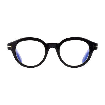 Tom Ford Eyeglasses Round Full Rim, Shiny Black Frame and Clear/Blue-Light Block Lenses Lens FT6037-B001