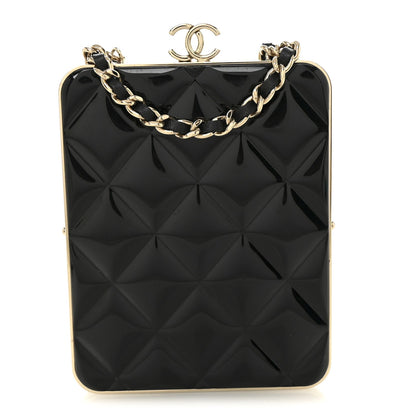Lambskin Plexi Quilted CC Evening Clutch With Chain Black