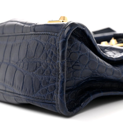 Calfskin Crocodile Embossed Gold Metallic Edge Hardware Mini City Bleu