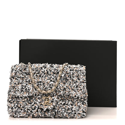 Sequin Quilted Small Single Flap Grey Black White Pearly White