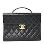 Lambskin Quilted Briefcase Laptop Bag Black
