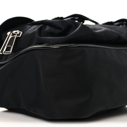 Nylon Monogram Double Buckle Flap Messenger Bag Black