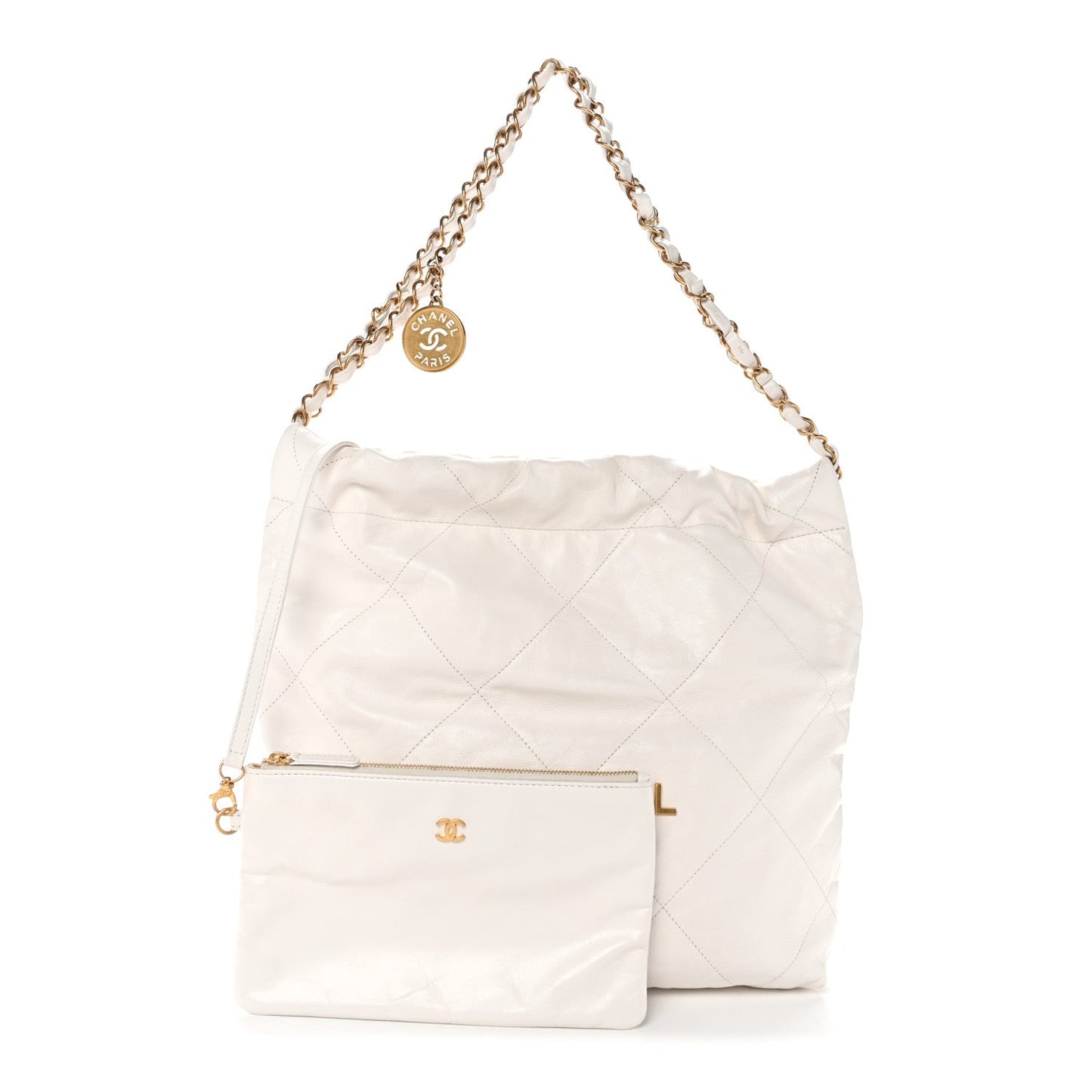 Shiny Calfskin Quilted Small Chanel 22 White
