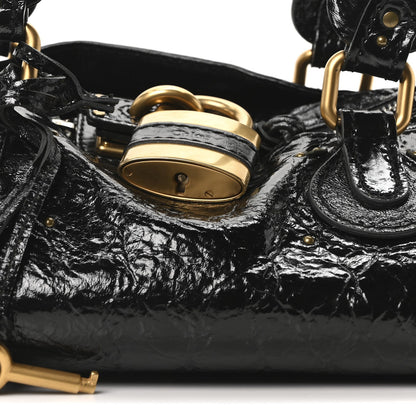 Crinkled Patent Medium Paddington Satchel Black