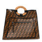 Vitello Century Wicker FF Embossed Large Runaway Shopper Tote Tobacco Black