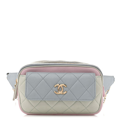 Goatskin Quilted Waist Bag Green Blue Pink