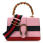 Moon Calfskin Web Medium Dionysus Bamboo Top Handle Bag Sugar Pink Blue Agata Hibiscus Red