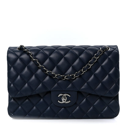 Lambskin Quilted Jumbo Double Flap Navy