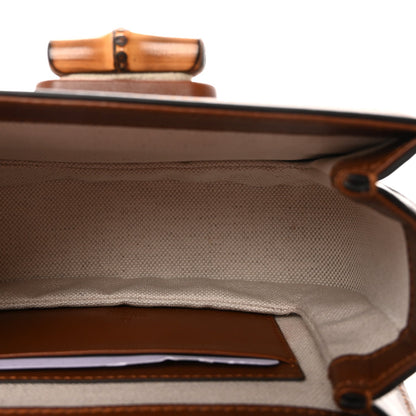 New Canvas Charisma Calfskin Crystal GG Monogram Small Bamboo 1947 Top Handle Bag Camel Ebony