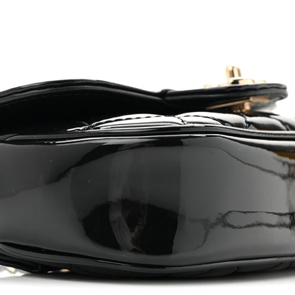 Patent Calfskin Quilted Mini Clutch Black