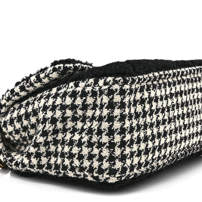 Shearling Tweed Jumbo Single Flap Black White