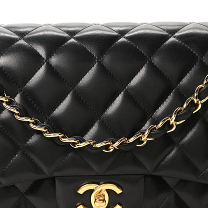 Lambskin Quilted Jumbo Double Flap Black