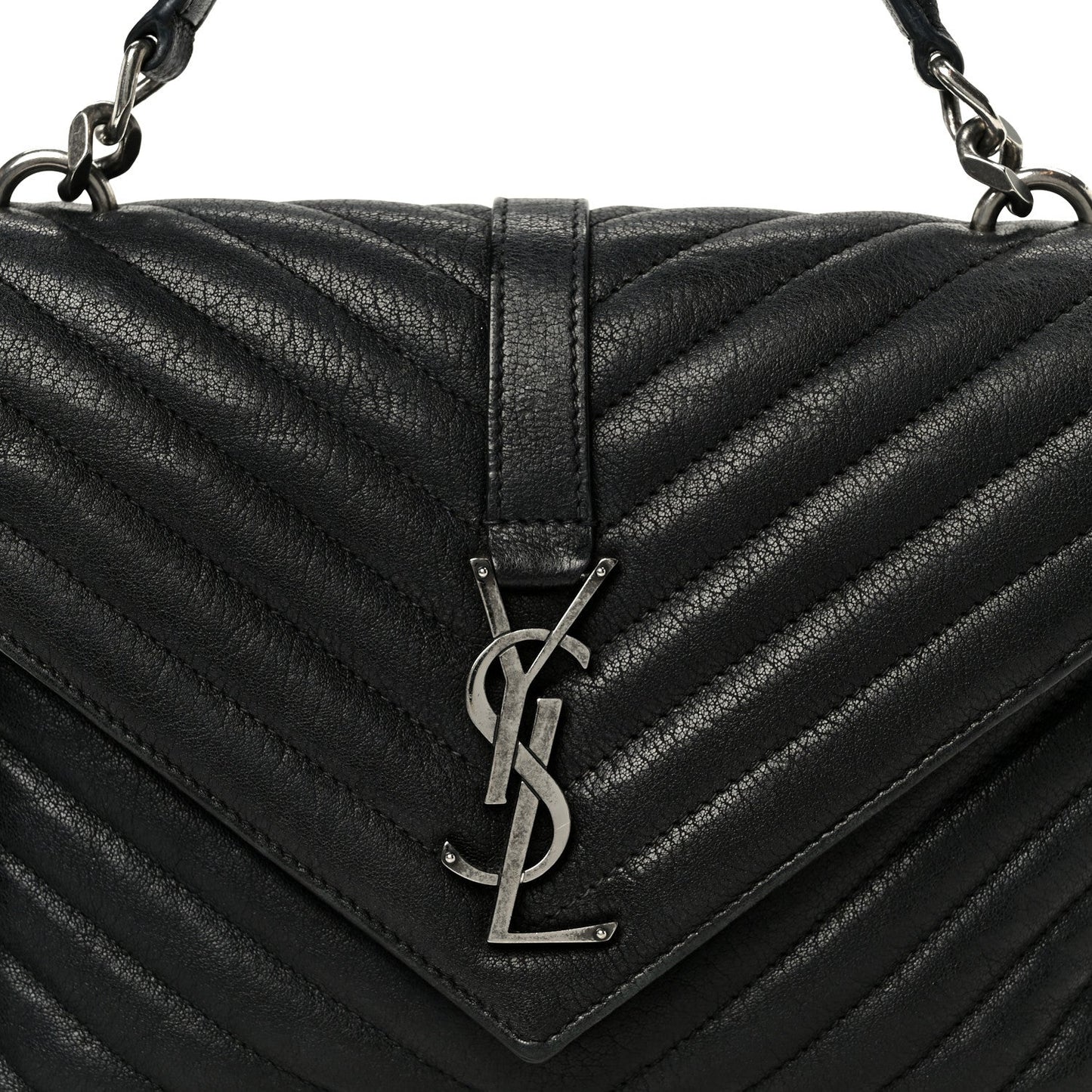 Sheepskin Matelasse Chevron Monogram Monochrome Medium College Bag Black