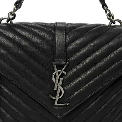Sheepskin Matelasse Chevron Monogram Monochrome Medium College Bag Black