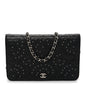 Lambskin Camellia Studded Wallet on Chain WOC Black