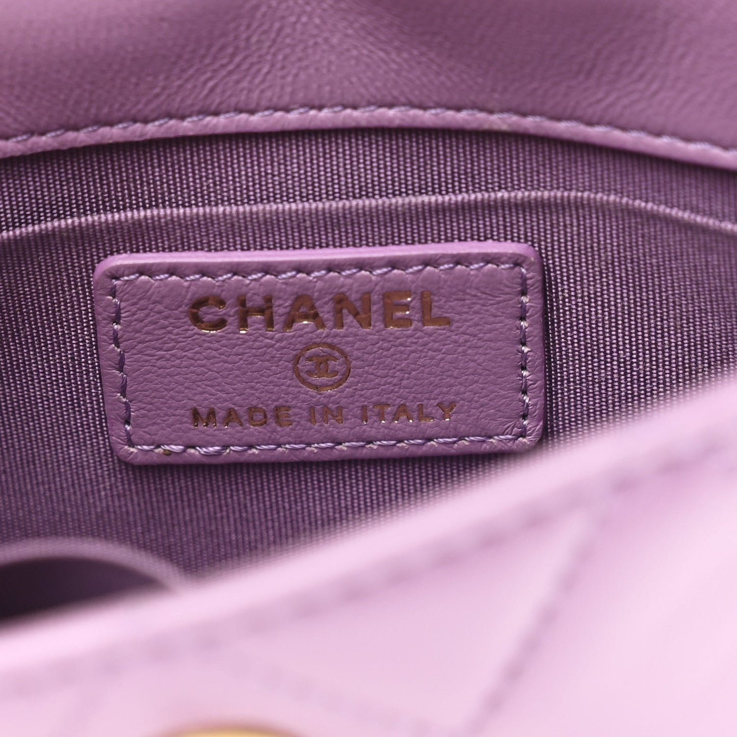 Shiny Lambskin Quilted Extra Mini Flap Purple