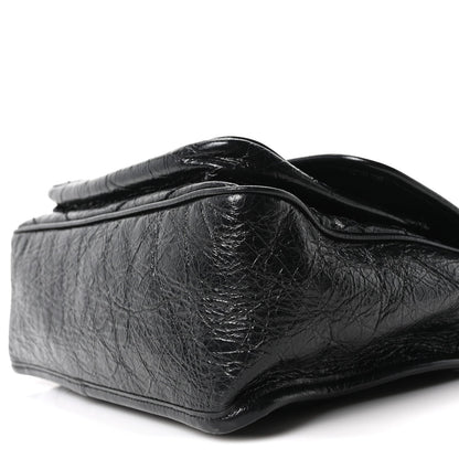 Crinkled Calfskin Matelasse Monogram Medium Niki Chain Satchel Black