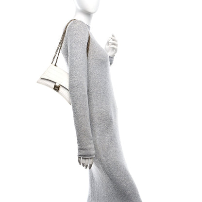 Calfskin Crocodile Small Crush Chain Bag White
