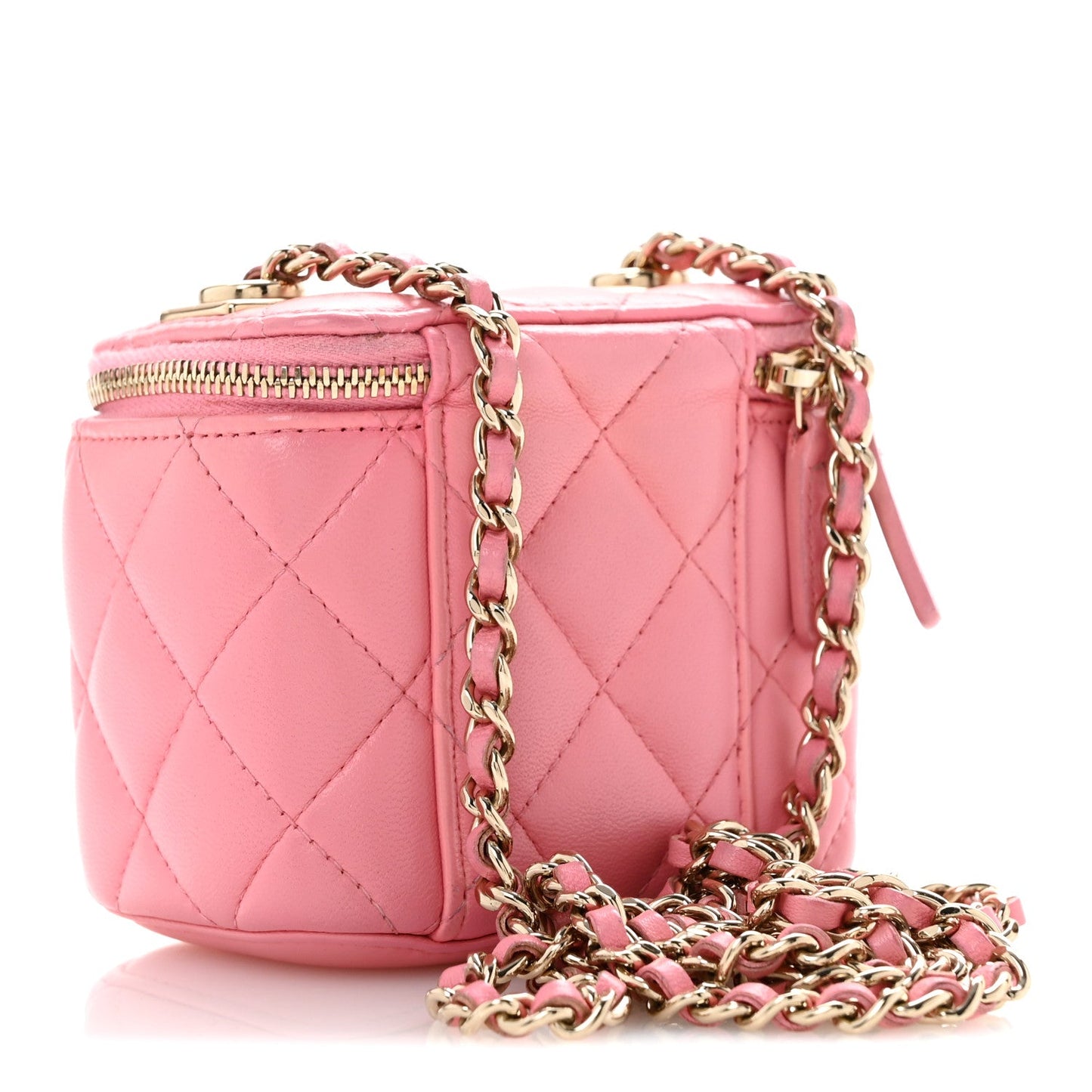 Lambskin Quilted Trendy Mini Vanity Case With Chain Pale Pink