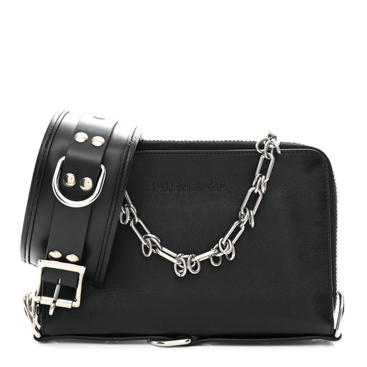 Calfskin Chain Cuff Wristlet Wallet Black