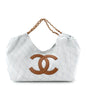 Denim Calfskin Quilted Coco Beach Small Shopping Tote Light Blue Brown