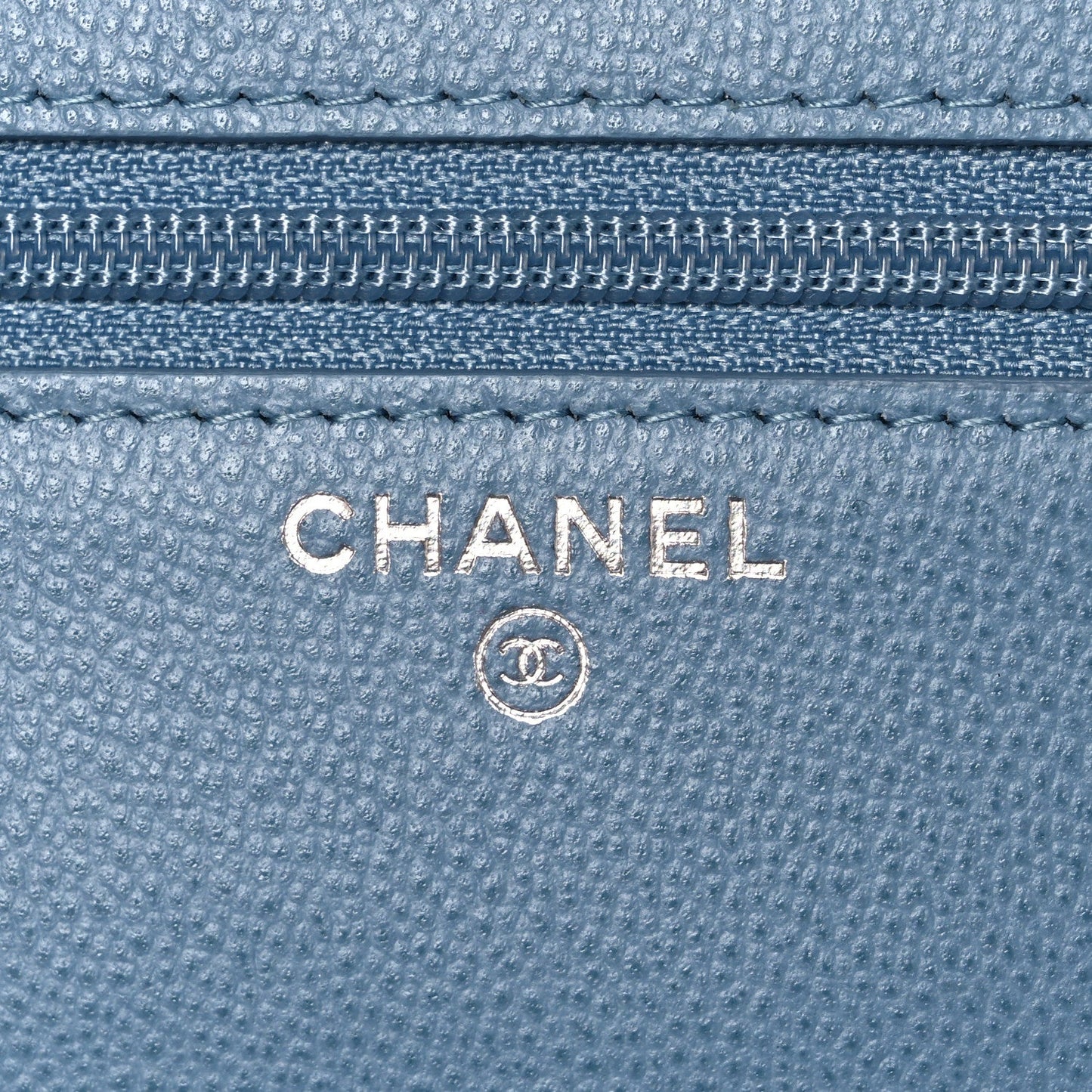 Grained Calfskin Quilted CC Box Wallet On Chain WOC Blue
