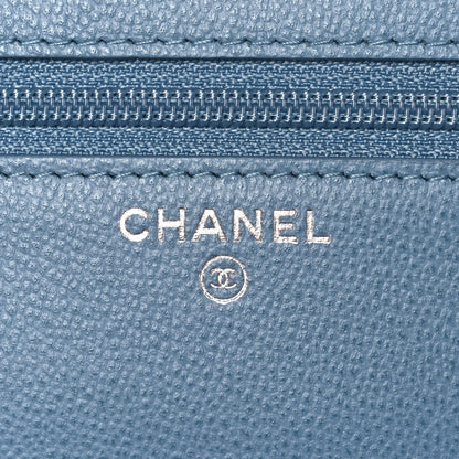 Grained Calfskin Quilted CC Box Wallet On Chain WOC Blue