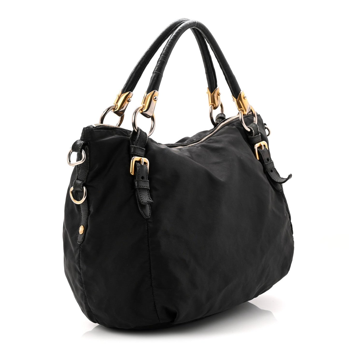 Tessuto Nylon Vitello Daino Shopping Satchel Black