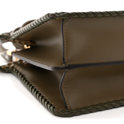 Vitello King Ceylon Shiny Nappa Woven Medium Peekaboo I SEE U Satchel Avocado Cedro Camaleonte