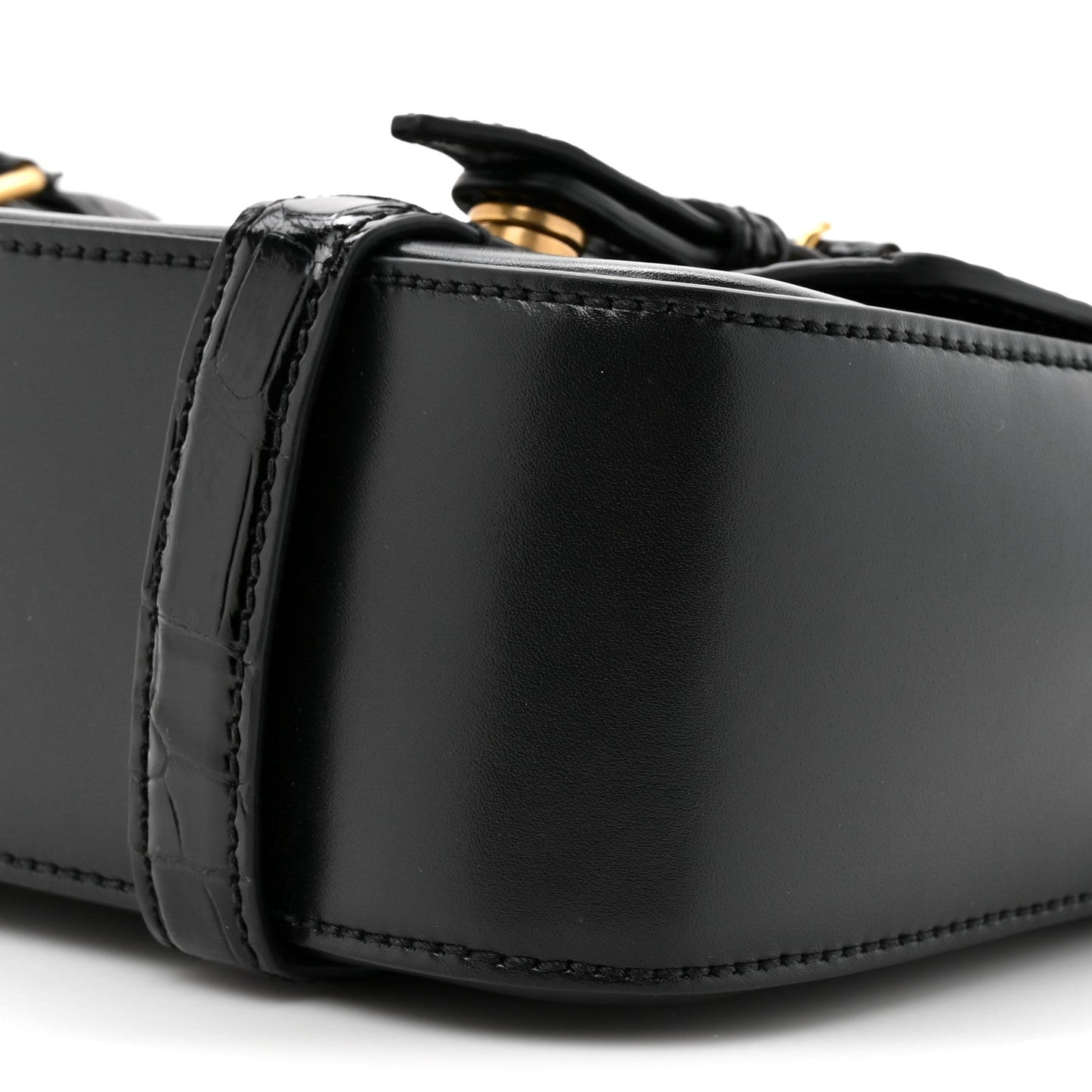 Calfskin Crocodile GG Double Buckle Medium Messenger Bag Black