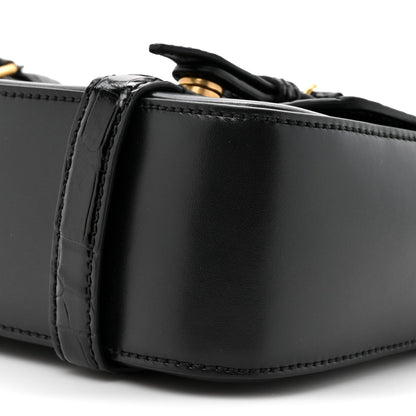 Calfskin Crocodile GG Double Buckle Medium Messenger Bag Black