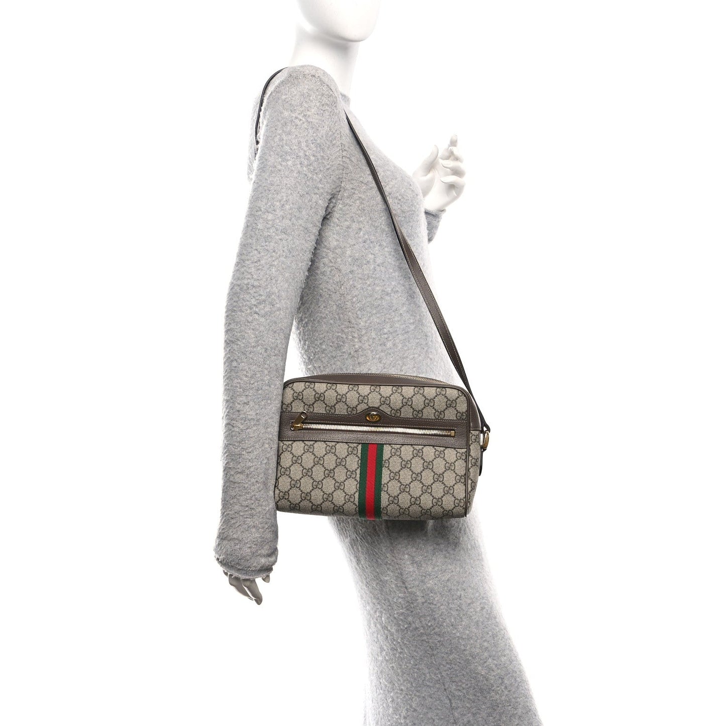 GG Supreme Monogram Web Small Ophidia Shoulder Bag Brown