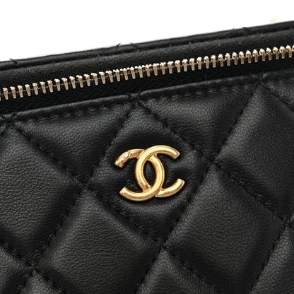 Lambskin Quilted Pearl Crush Small Vanity Case With Chain Black