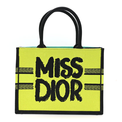 Canvas Embroidered Medium Miss Dior Graffiti Book Tote Green Blue