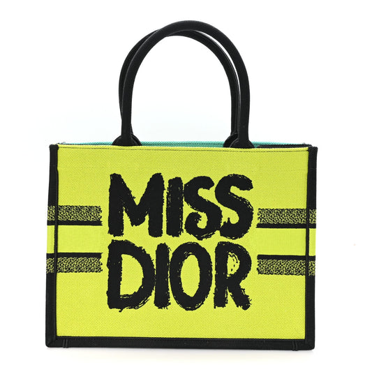 Canvas Embroidered Medium Miss Dior Graffiti Book Tote Green Blue