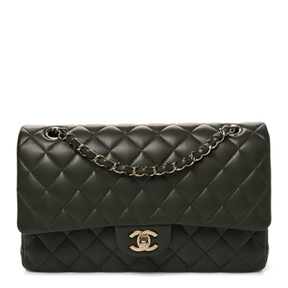 Lambskin Quilted Medium Double Flap Khaki