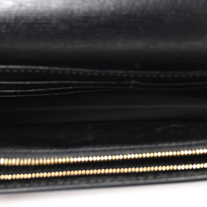 Textured Calfskin Script Logo Wallet On Chain Black