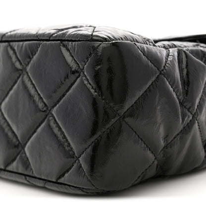 Shiny Crumpled Calfskin Quilted Large Wavy CC Hobo Black