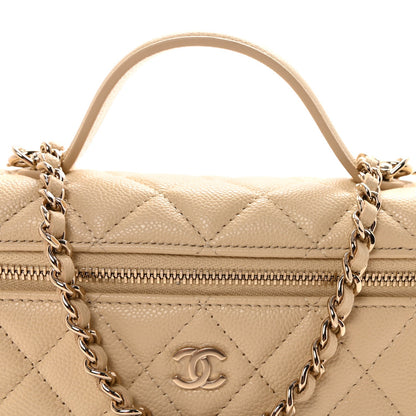 Caviar Quilted Top Handle Slim Vanity With Chain Beige