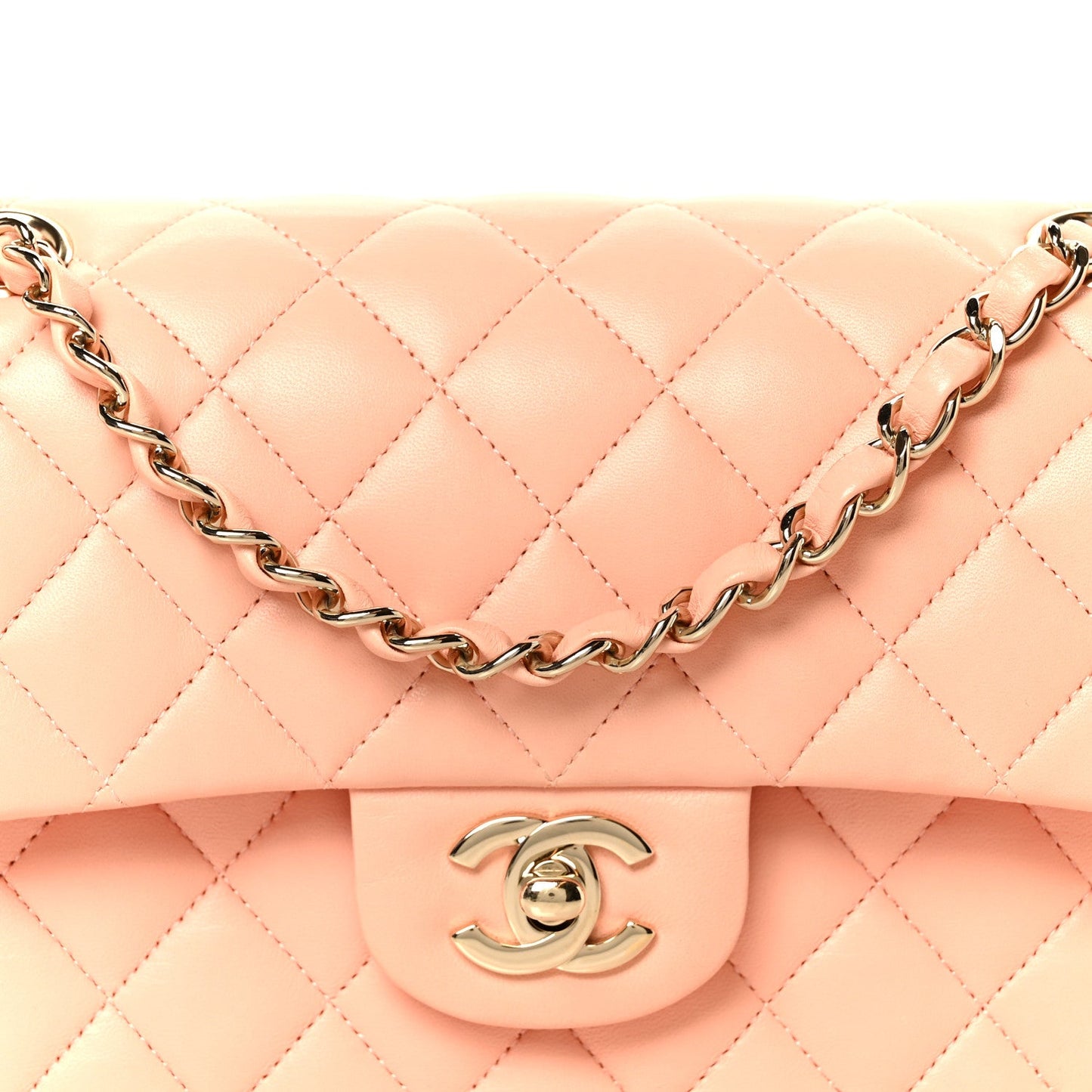 Lambskin Quilted Small Double Flap Light Orange