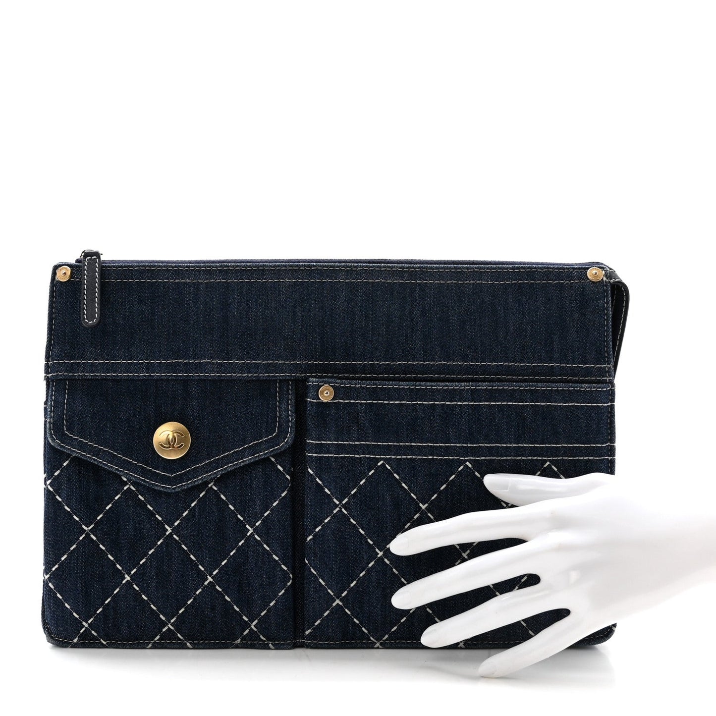 Denim Quilted Zipped Clutch Blue