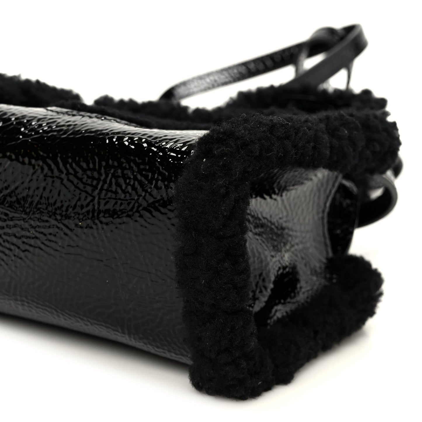 X UGG Crinkle Patent Shearling Small Shopping Bag Black