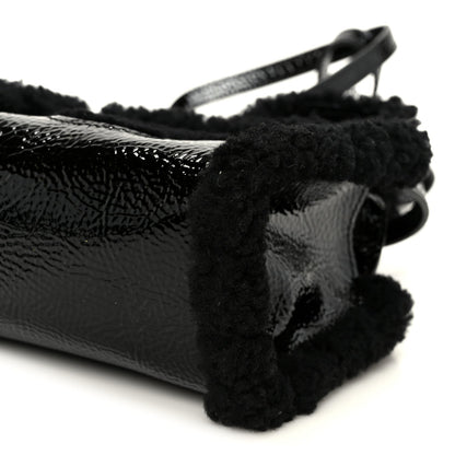 X UGG Crinkle Patent Shearling Small Shopping Bag Black