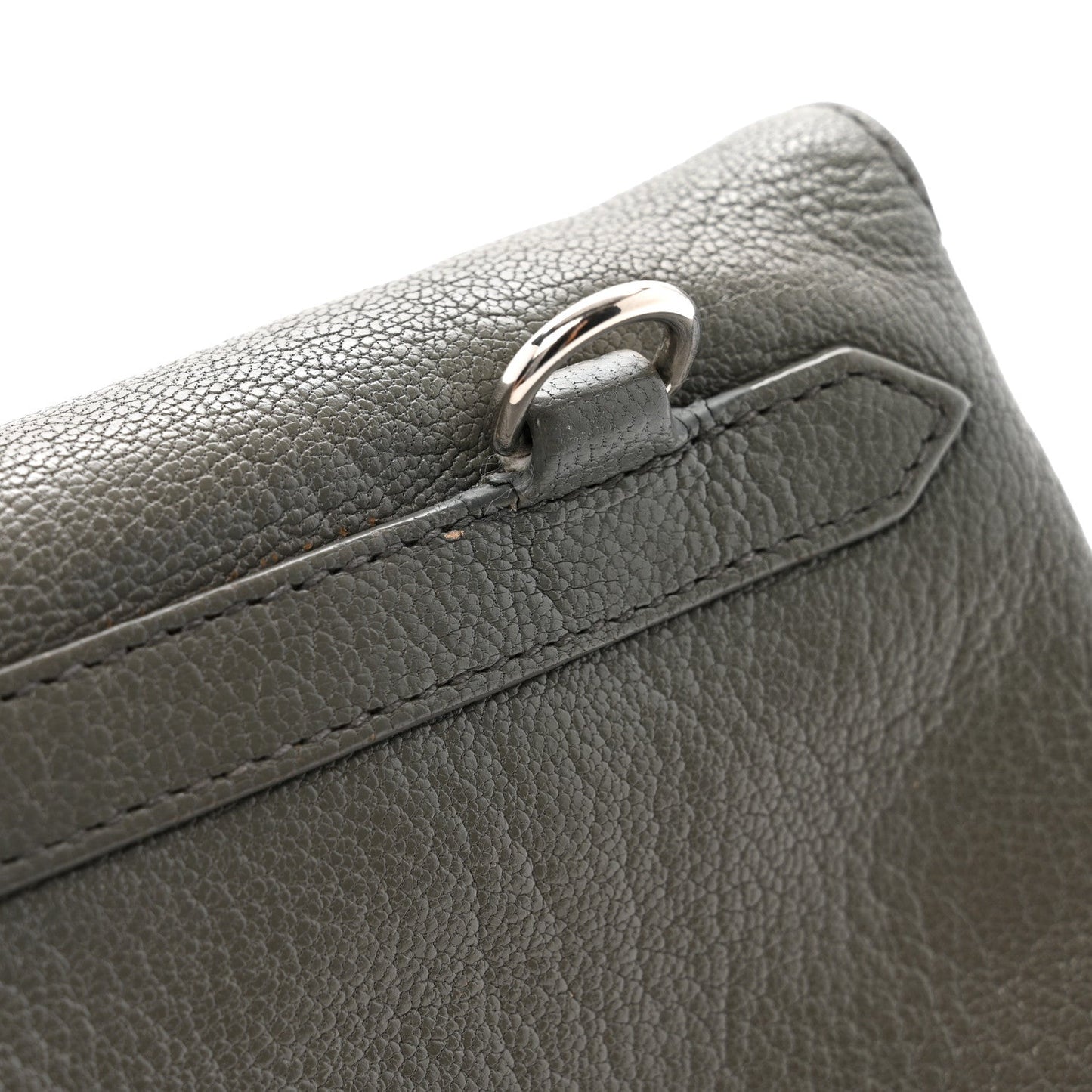 Chevre Silver Metallic Edge Hardware Envelope Clutch Gris Acier