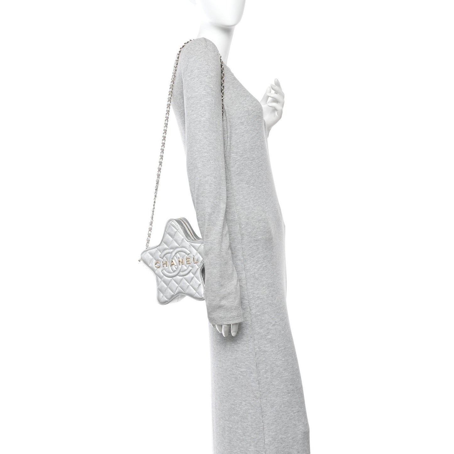 Metallic Lambskin Quilted Walk Of Fame Star Bag Silver