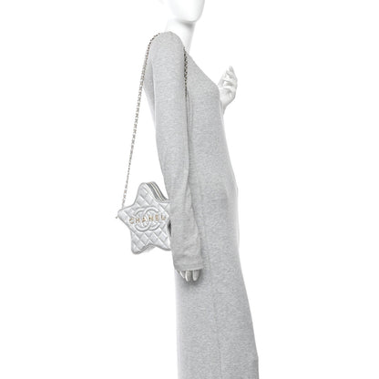 Metallic Lambskin Quilted Walk Of Fame Star Bag Silver