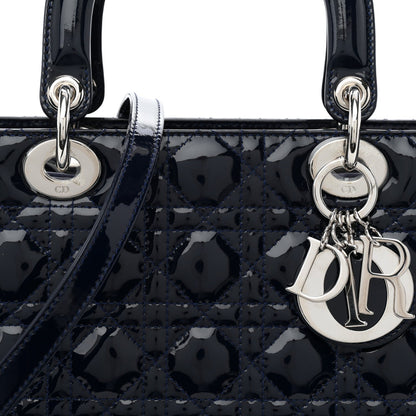 Patent Cannage Large Lady Dior Navy Blue